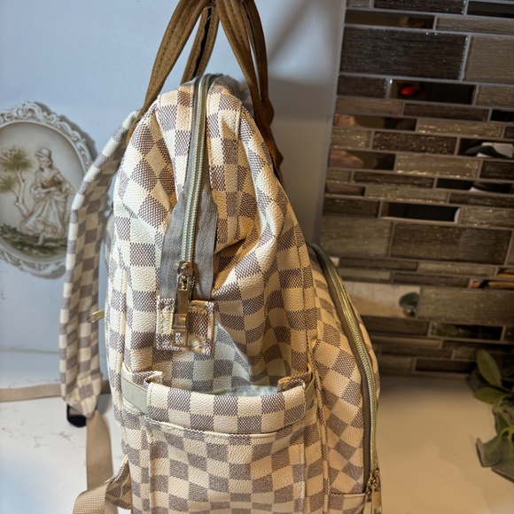 Checkered Diaper Bag/Laptop Backpack for Women Backpack Large Leather - Picture 6 of 11